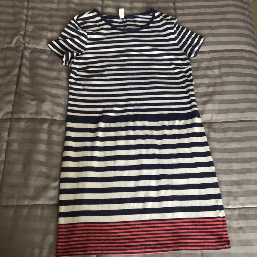 Striped blue, white, and pink short sleeve dress